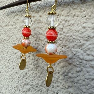 Vibrant Gold and Red Beaded Earrings